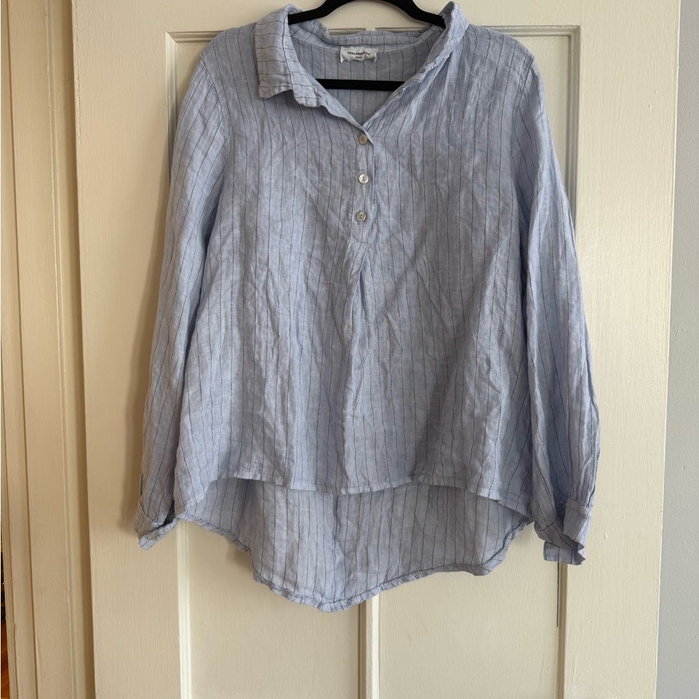 Light Blue Pinstriped Quarter Button-Up Shirt